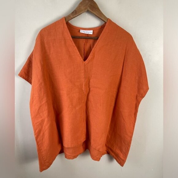 Bryn Walker orange 100% linen oversized boxy Lagenlook tunic Baxter shirt XS - Picture 2 of 11